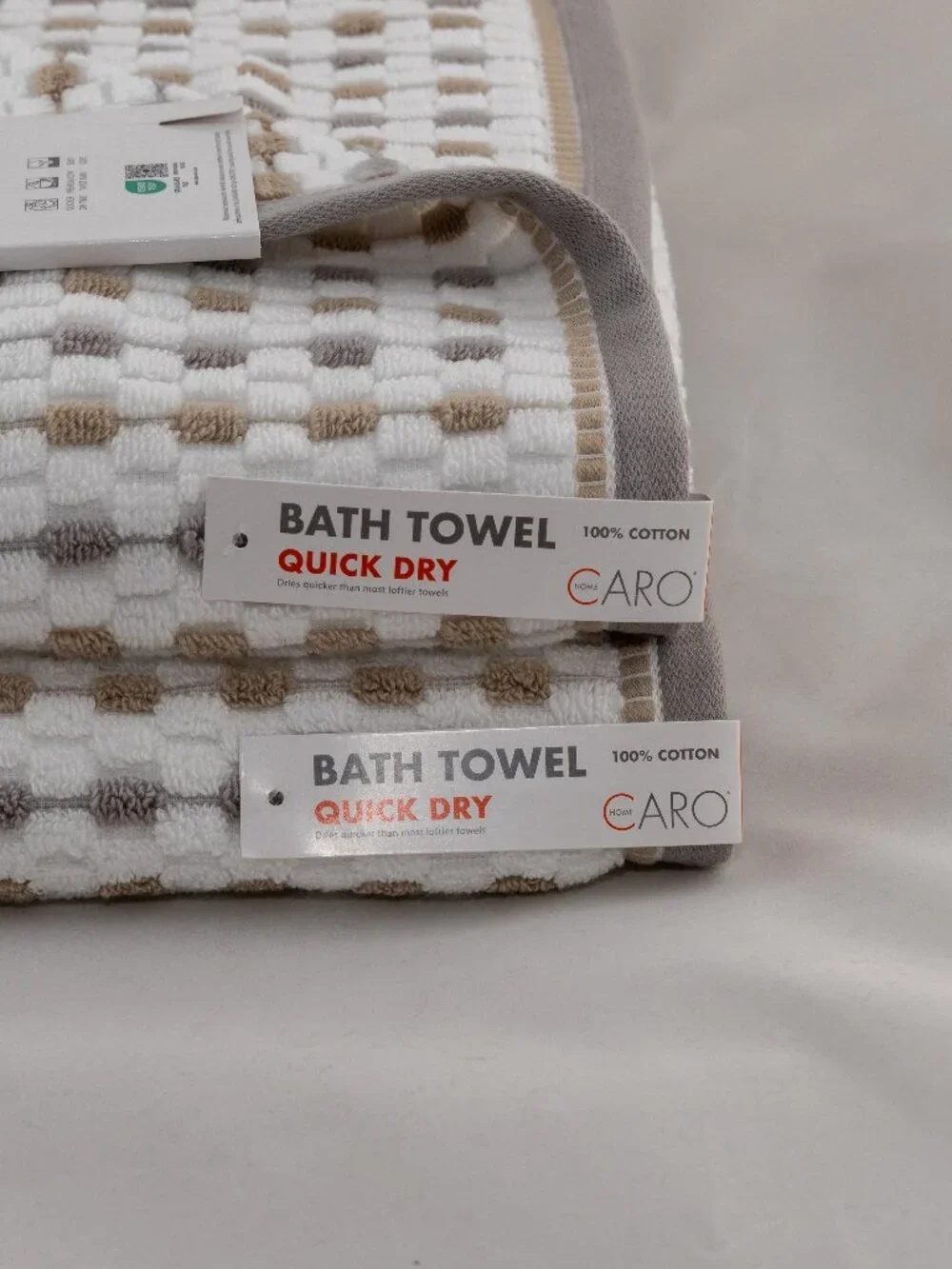 NWT 2Pc Caro Home Quick Dry Bath Towel Neutral Boho Textured Geometric Grey